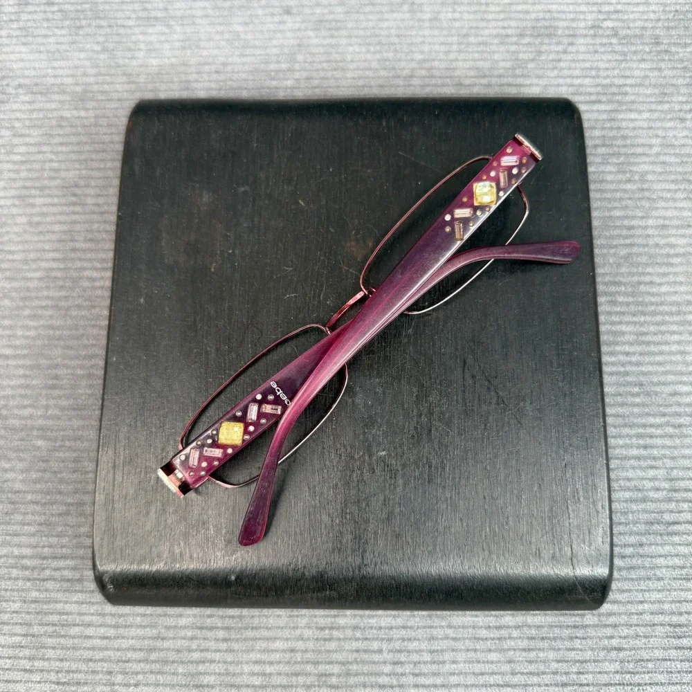 Bebe Burgundy Metal Rectangular Y2K Eyeglasses Purple Crystal Embellished Frames